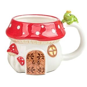 Whimsical Mushroom Mug with Frog Accent - Red and White, NWOT 🍄 🐸